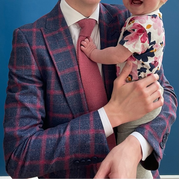 Navy Blue and Pink/Mauve Plaid Giovanni Testi Suit 34S